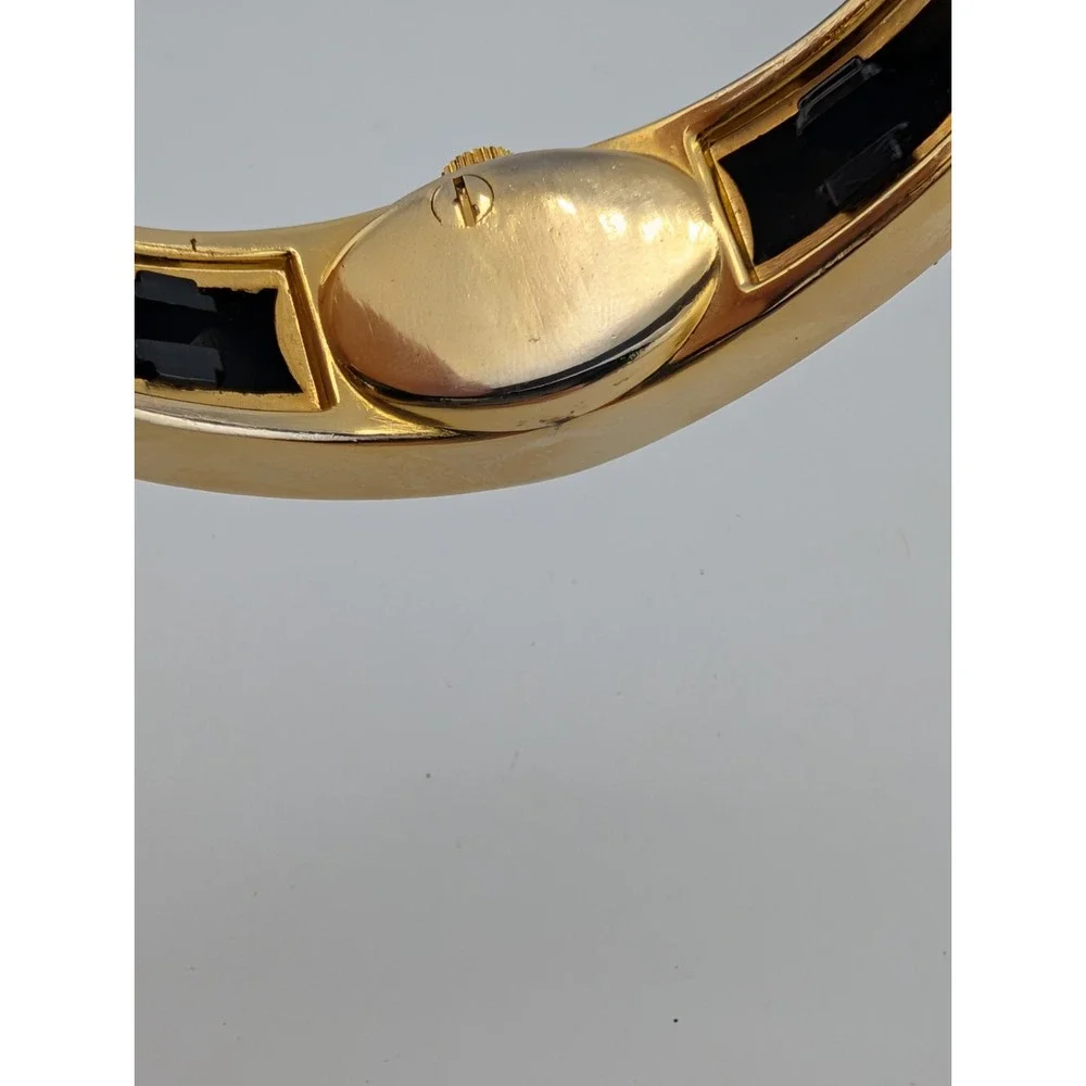 Vintage Women's Mechanical Black and Gold Cuff Band Watch- Working